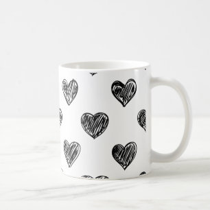 Black & White Heart Sketch Pattern Mug