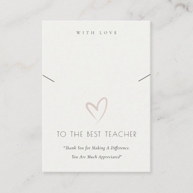 BLACK WHITE HEART TEACHER GIFT NECKLACE DISPLAY PLACE CARD (Front)
