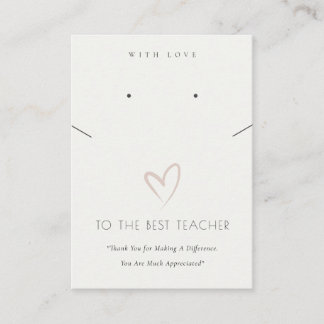 BLACK WHITE HEART TEACHER GIFT NECKLACE EARRING PLACE CARD