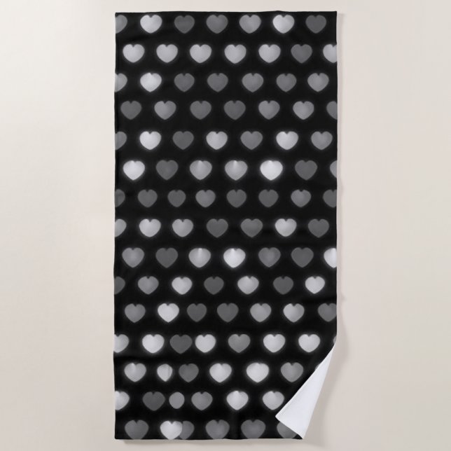 Black White Hearts beach towel (Front)