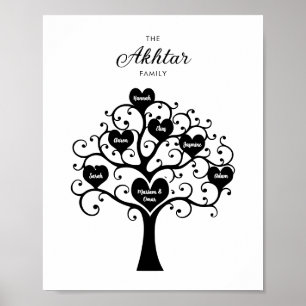 Black & White Hearts Family Tree Poster
