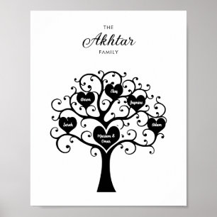 Black & White Hearts Family Tree Poster