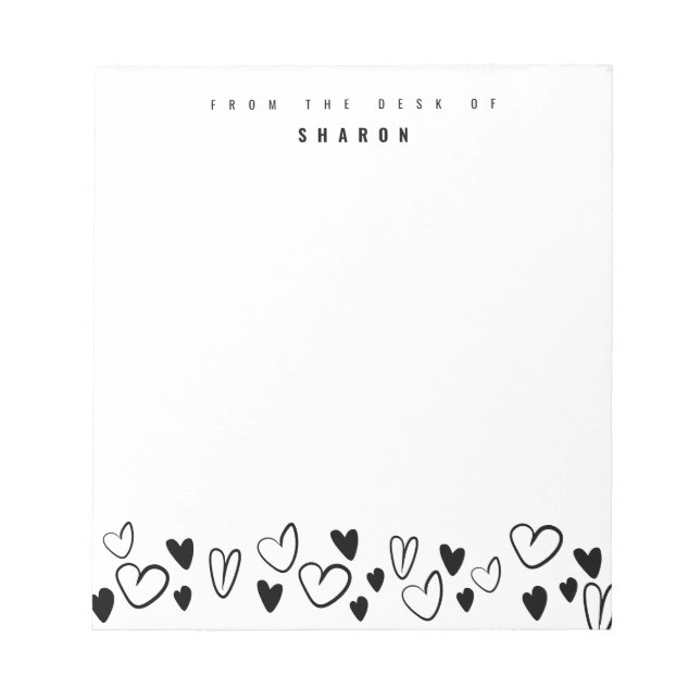 Black White Hearts From the desk of personalized Notepad (Front)
