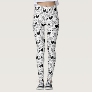 Black White Hearts Love Leggings