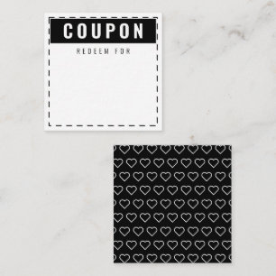 Black & White Hearts Pattern Modern Blank Coupons Card