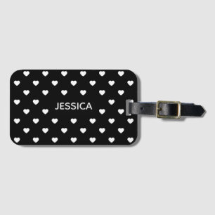 Black White Hearts Polka Dot Pattern Personalised Luggage Tag