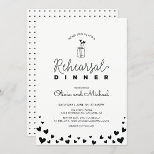 Black & White Hearts Rehearsal Dinner Invitation