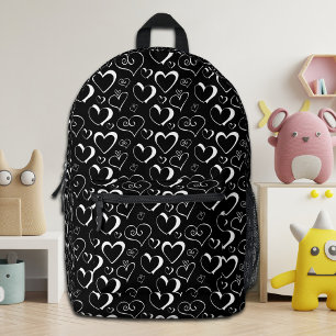 Black White Hearts School Backpack