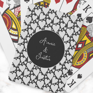Black White Hearts Valentine Couple's Names Playing Cards