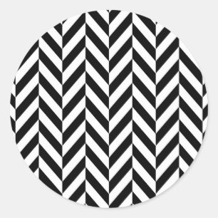 Black White Herringbone Pattern Classic Round Sticker