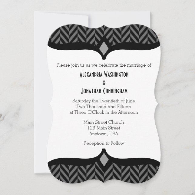 Black White Herringbone Wedding Invitation (Front)