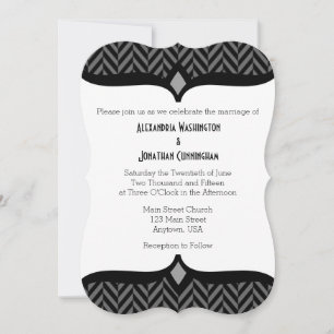 Black White Herringbone Wedding Invitation
