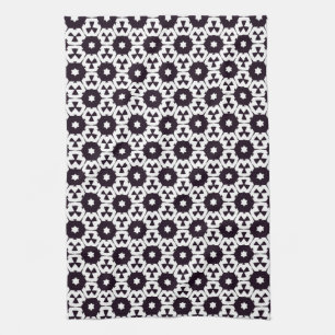 Black White Hexagon Star JustPatterns Fabric Tea Towel