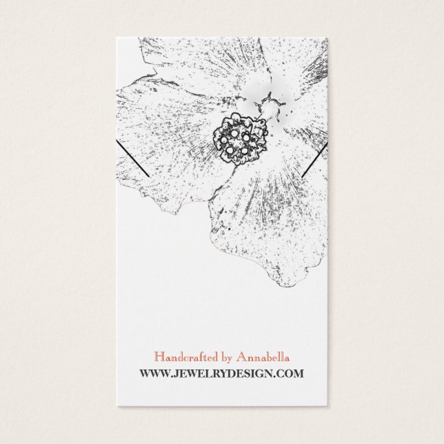 ©Black White Hibiscus Floral Necklace Display Card (Front)