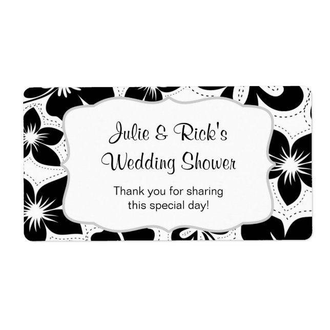 Black White Hibiscus Water Bottle  - customise it! (Front)