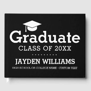  Black White High School College Graduation Custom Guest Book
