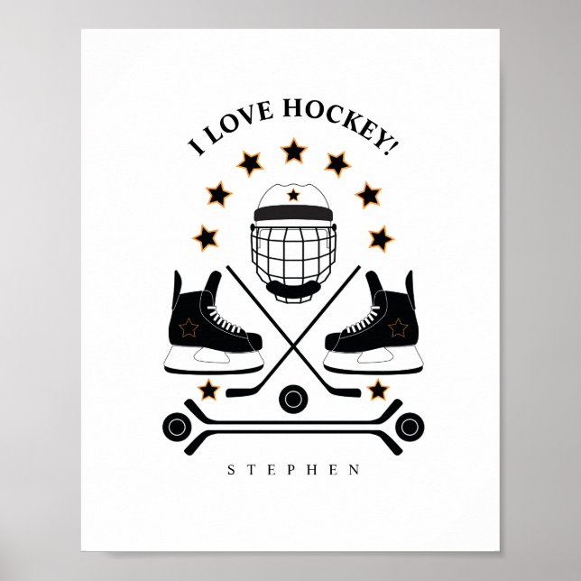 Black & White Hockey Sports Equipment Pattern Post Poster (Front)