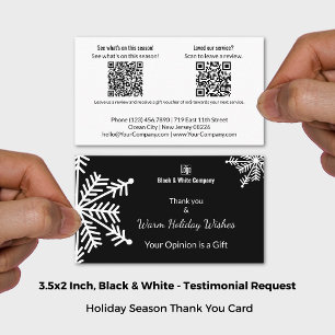 Black & White Holiday Testimonial Request Business Card