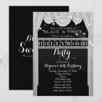 Black & White HOLLYWOOD Curtains Party Invitations