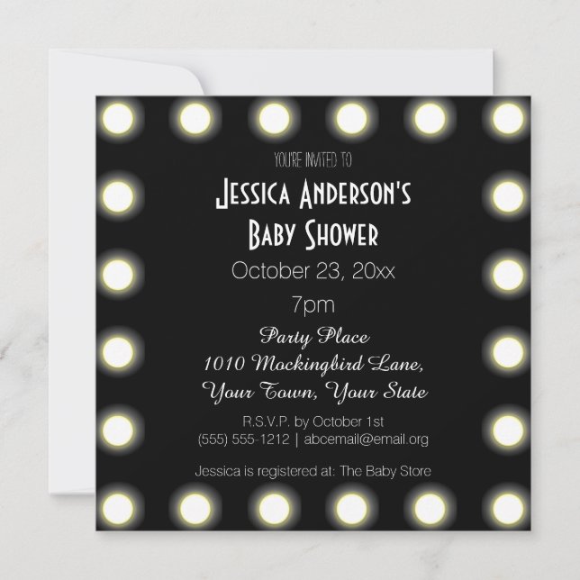 Black & White Hollywood Theme Baby Shower Invitation (Front)