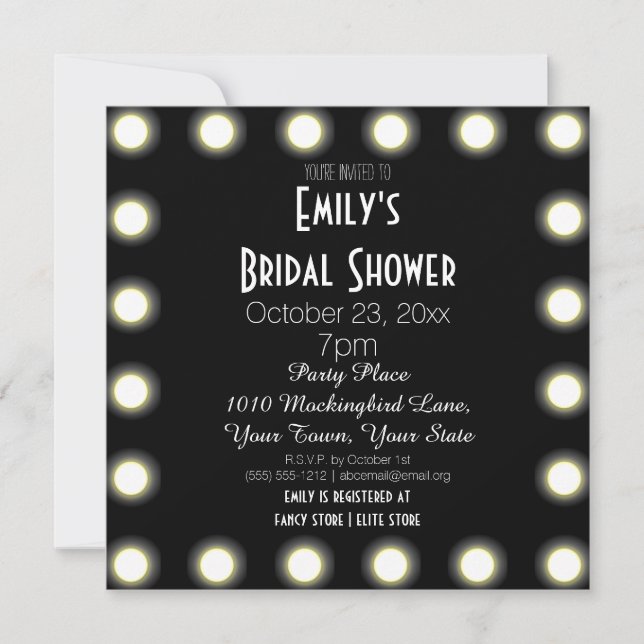Black & White Hollywood Theme Bridal Shower Invitation (Front)