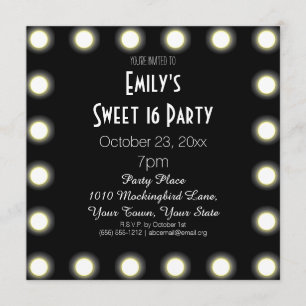 Black & White Hollywood Theme Sweet 16 Birthday Invitation