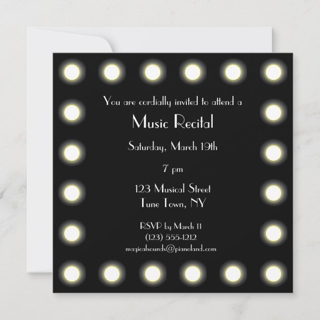 Black & White Hollywood Unisex Music Recital Invitation (Front)