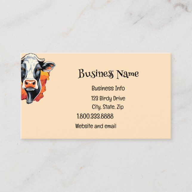 Black White Holstein, Cow farm animal, graphic art Business Card (Front)