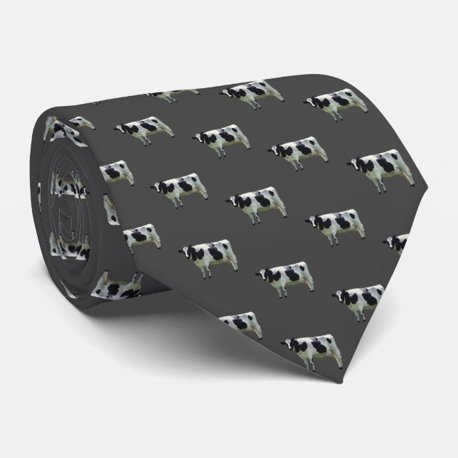 Black & White Holstein Cow Grey Black  Tie (Rolled)