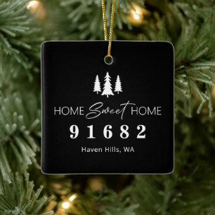 Black White Home Sweet Home Zip Code Ceramic Ornament
