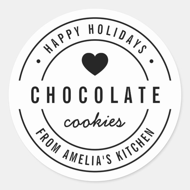 Black White Homemade Goods Kitchen Happy Holidays Classic Round Sticker (Front)