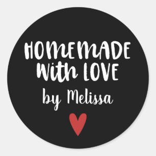 Black White Homemade With Love Classic Round Sticker