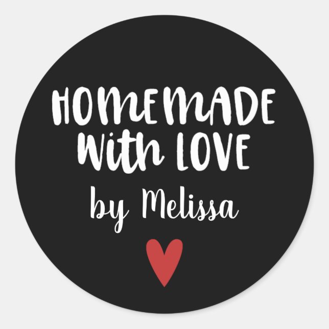 Black White Homemade With Love Classic Round Sticker (Front)