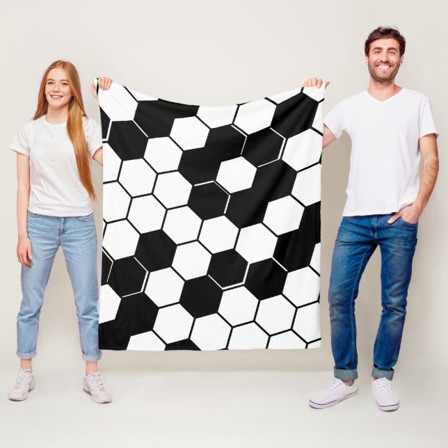 Black & White Honeycomb Geometric Hexagon Pattern Fleece Blanket (In Situ)