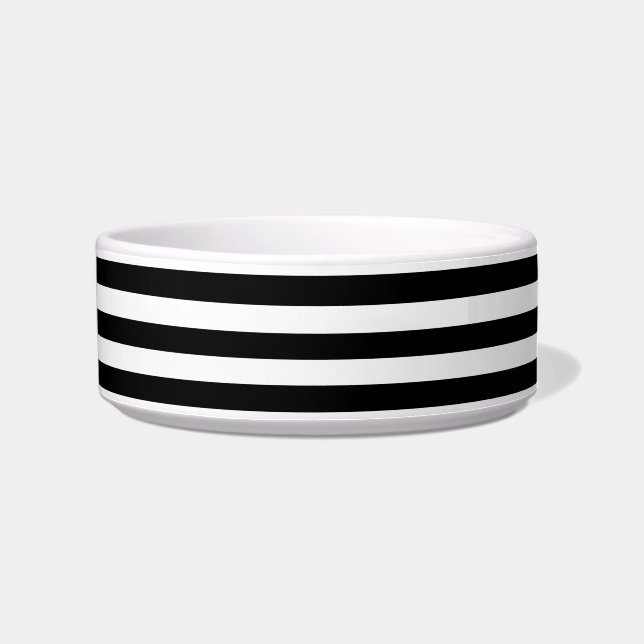 Black White Horizontal Preppy Stripe Name Monogram Bowl (Right)