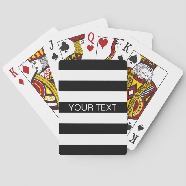 Black White Horizontal Preppy Stripe Name Monogram Playing Cards (Back)