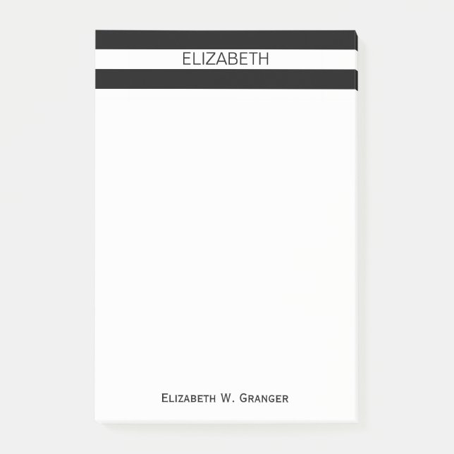 Black White Horizontal Preppy Stripe Name Monogram Post-it Notes (Front)