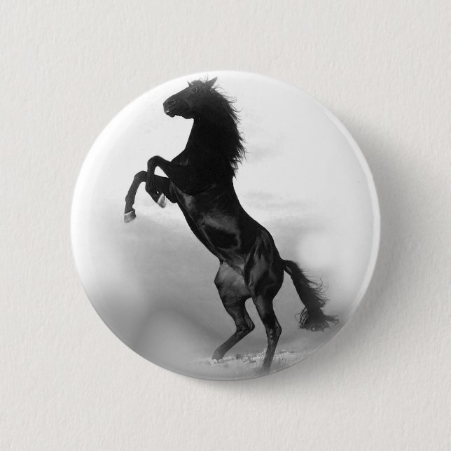 Black White Horse 6 Cm Round Badge (Front)