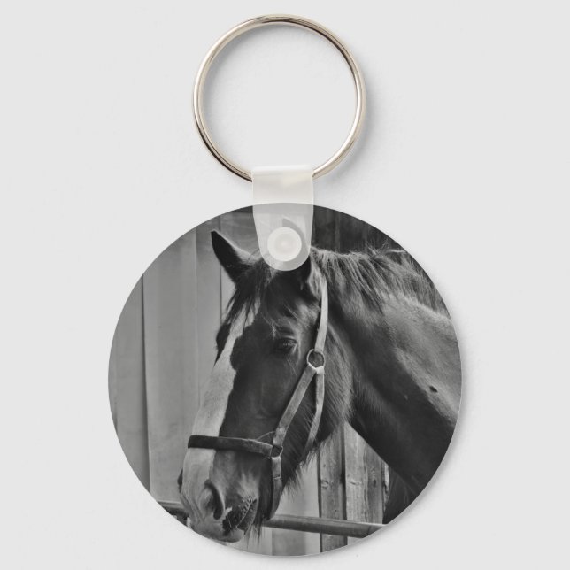 Black White Horse - Animal Photography Art Key Ring (Front)