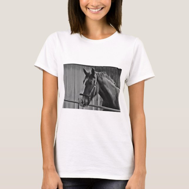 Black White Horse - Animal Photography Art T-Shirt (Front)