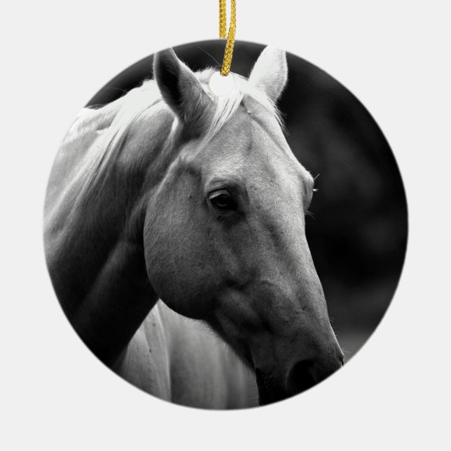Black White Horse Ceramic Tree Decoration (Front)