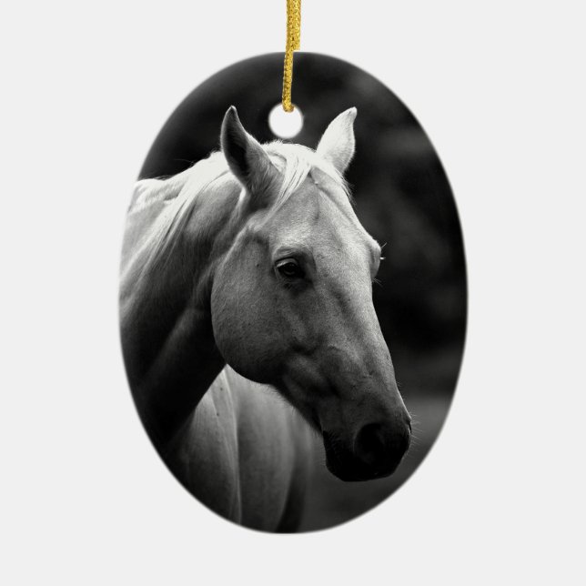 Black White Horse Ceramic Tree Decoration (Front)