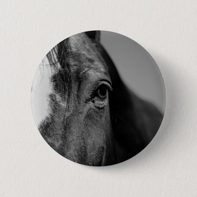 Black White Horse Eye Artwork 6 Cm Round Badge (Front)