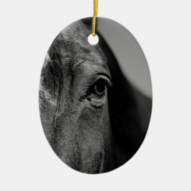 Black White Horse Eye Artwork Ceramic Tree Decoration (Front)