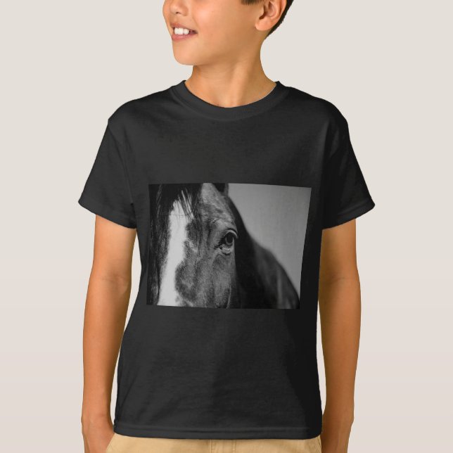 Black White Horse Eye Artwork T-Shirt (Front)