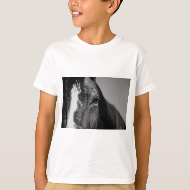Black White Horse Eye Artwork T-Shirt (Front)