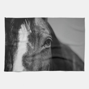Black White Horse Eye Artwork Tea Towel