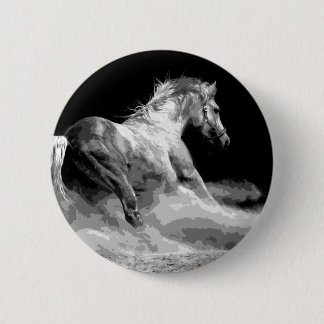 Black & White Horse in Action 6 Cm Round Badge