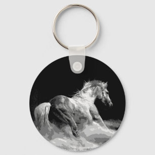 Black & White Horse in Action Key Ring