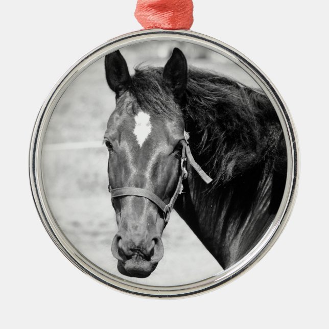 Black White Horse Metal Tree Decoration (Front)
